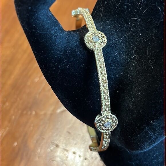 Gold Tone with Rhinestone Bangle Bracelet - Picture 6 of 9